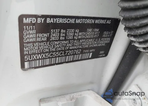 2012 BMW X3 xDrive28I z USA, uszkodzony, nr VIN 5UXWX5C55CL720762